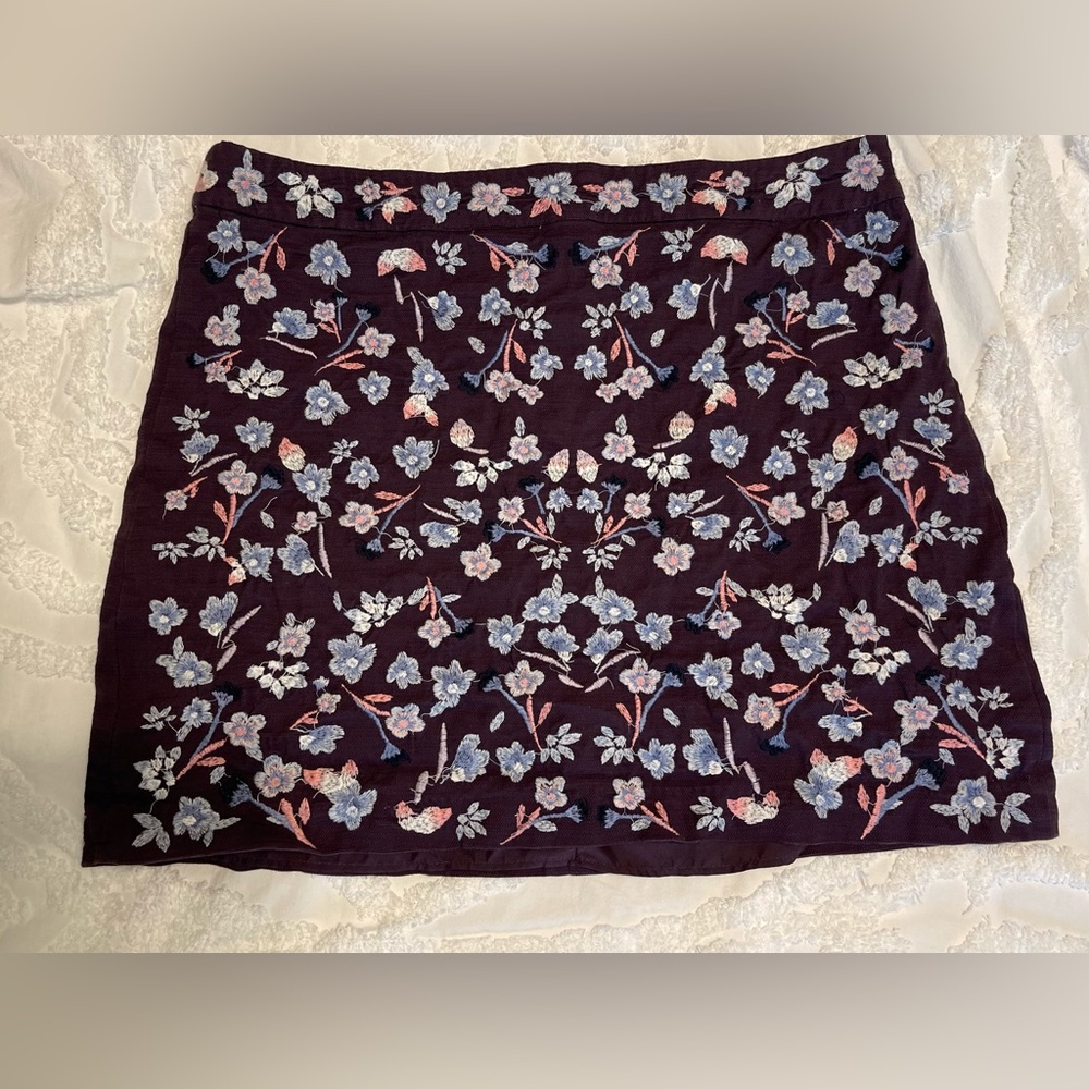 LOFT Floral Embroidered Shift Skirt - Purple, Size 16